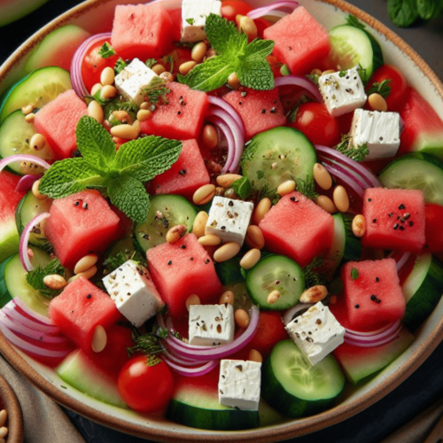 Melonen Feta Salat Pinienkerne