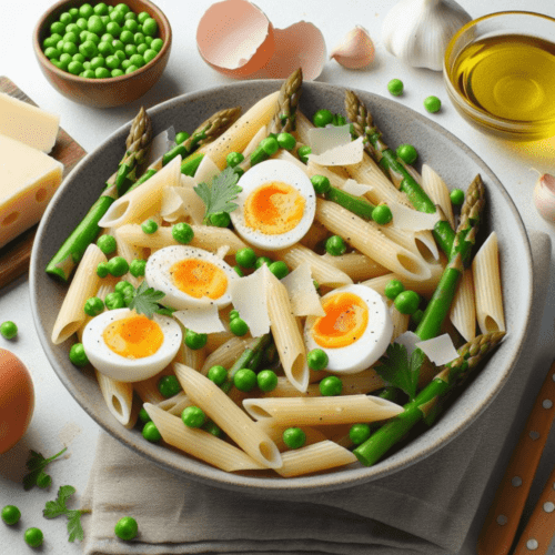 Nudel Salat mit Spargel Ei