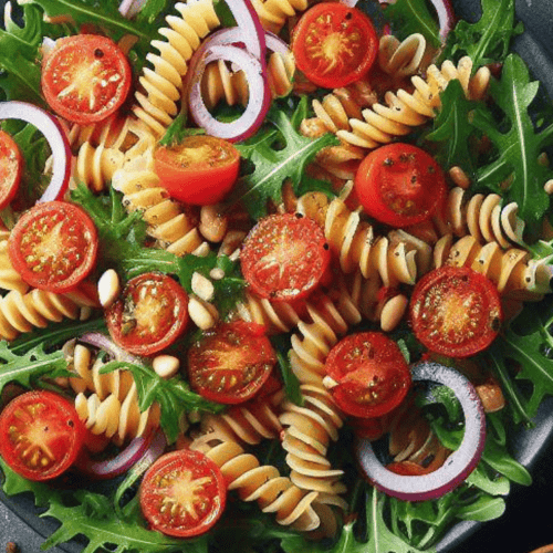 Nudelsalat mit Rucola und Tomaten