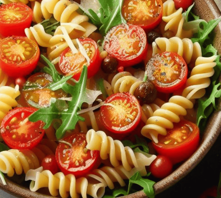 Nudelsalat mit Rucola und Tomaten