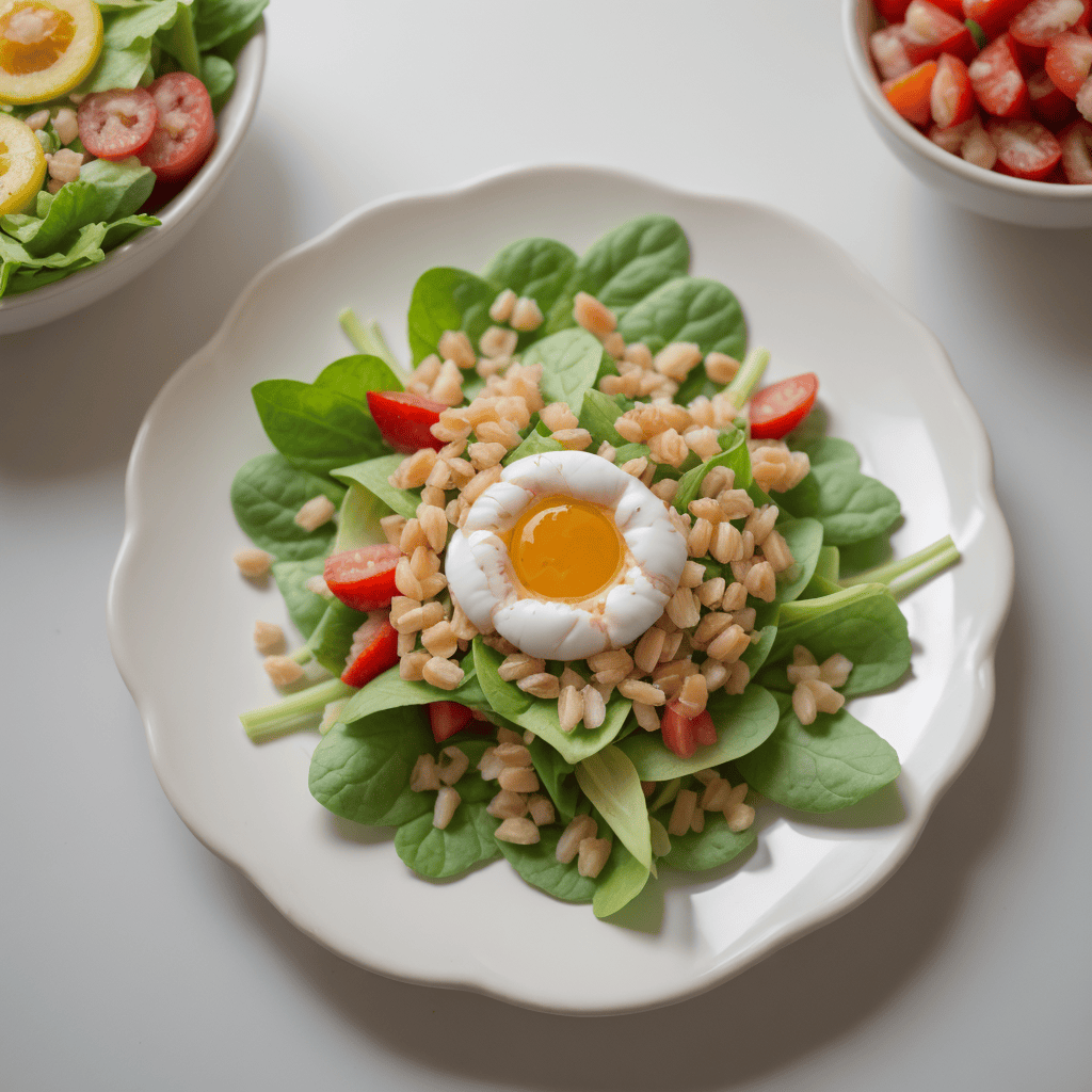 Spinatsalat mit Pinienkernen, Tomaten und pochiertem Ei