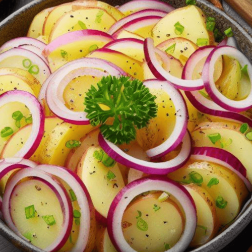 Warmer Kartoffelsalat ohne Speck mit Brühe