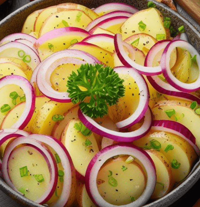 Warmer Kartoffelsalat ohne Speck mit Brühe