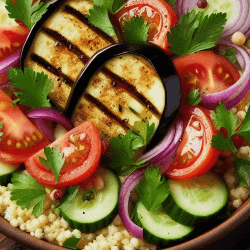 Aubergine Couscous Salat mit Tomate​