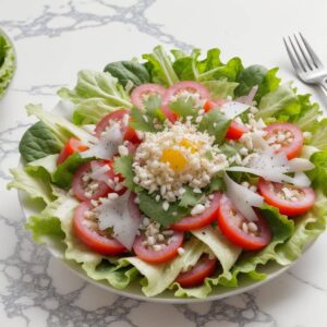Frischer Gartensalat mit Ei und Feta