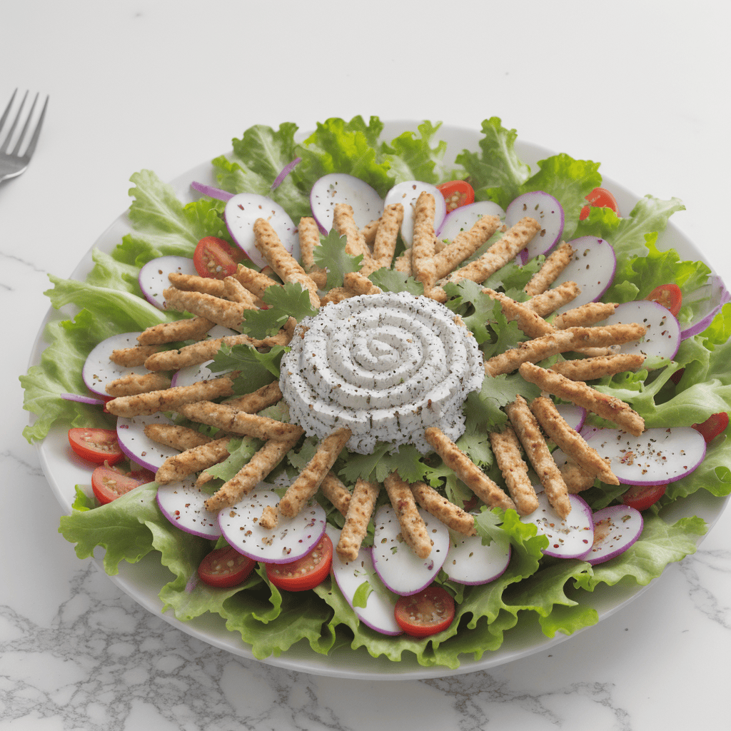 Frischer Gartensalat mit knusprigen Brotstangen und cremigem Dressing
