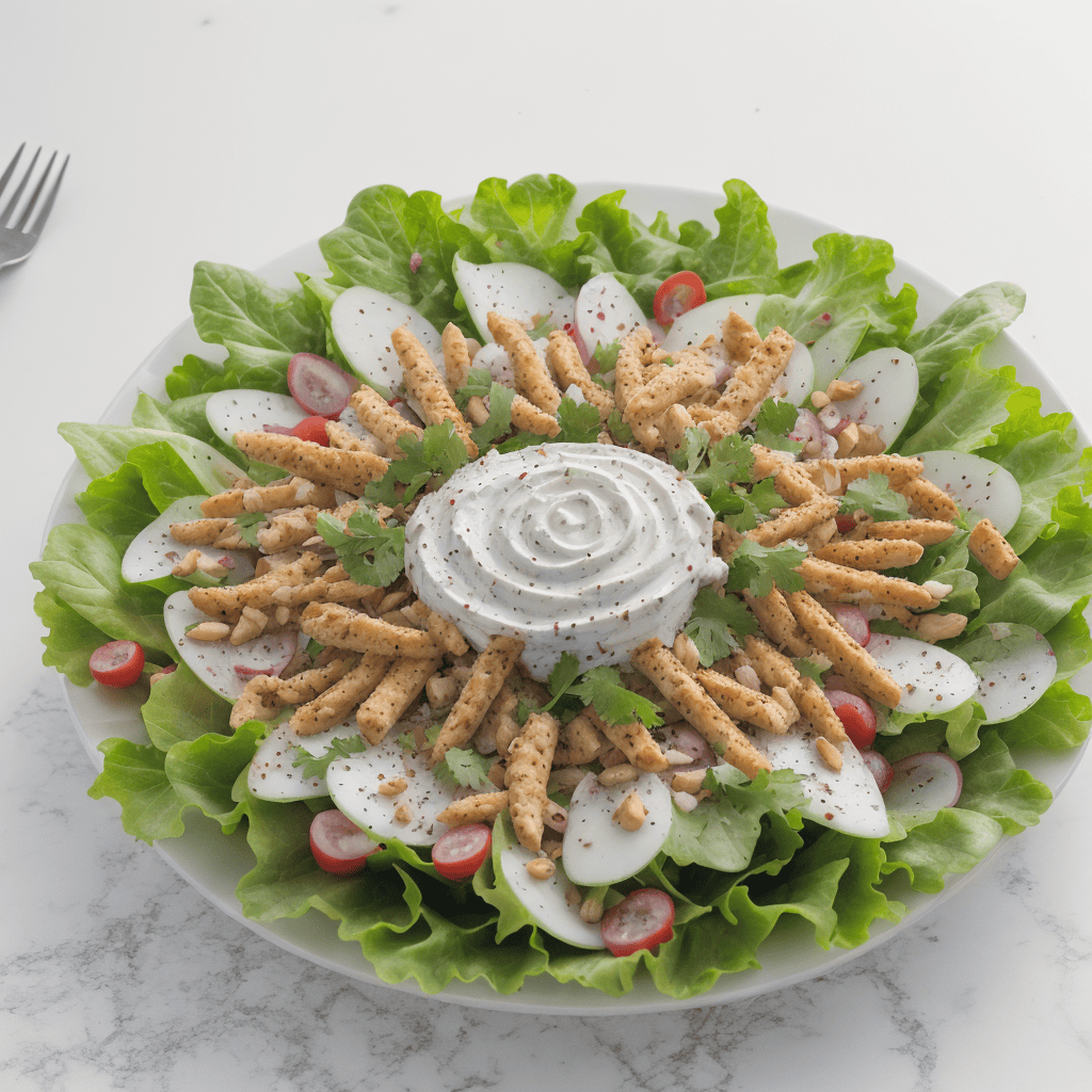 Frischer Gemischter Salat mit Knusprigen Streifen und Cremigem Dressing