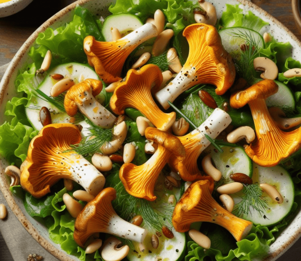 Gebratene Pfifferlinge auf Salat