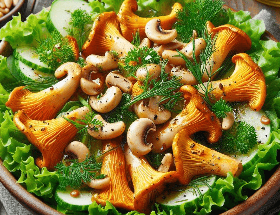 Gebratene Pfifferlinge auf Salat