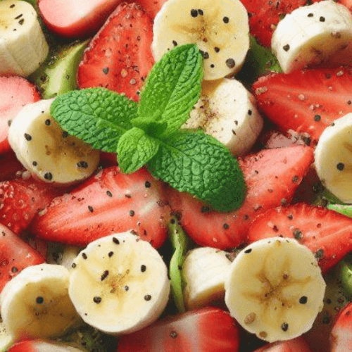 Obstsalat mit Erdbeeren und Bananen