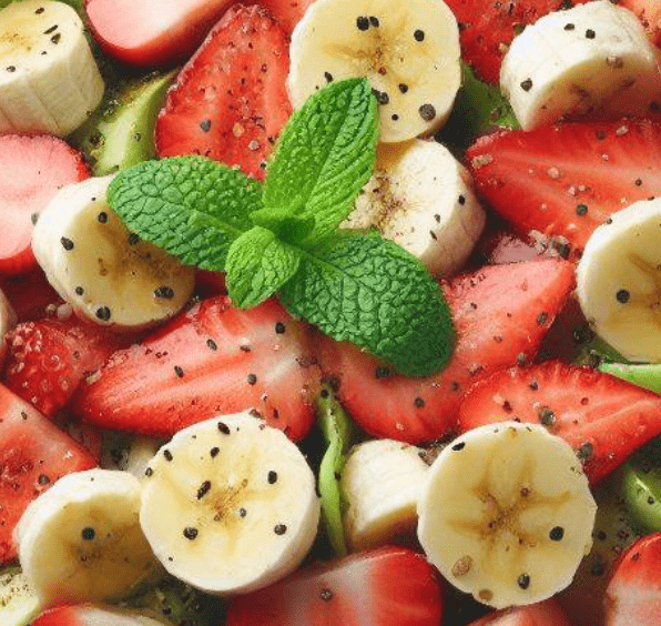 Obstsalat mit Erdbeeren und Bananen