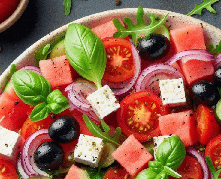 Salat Wassermelone Feta Basilikum
