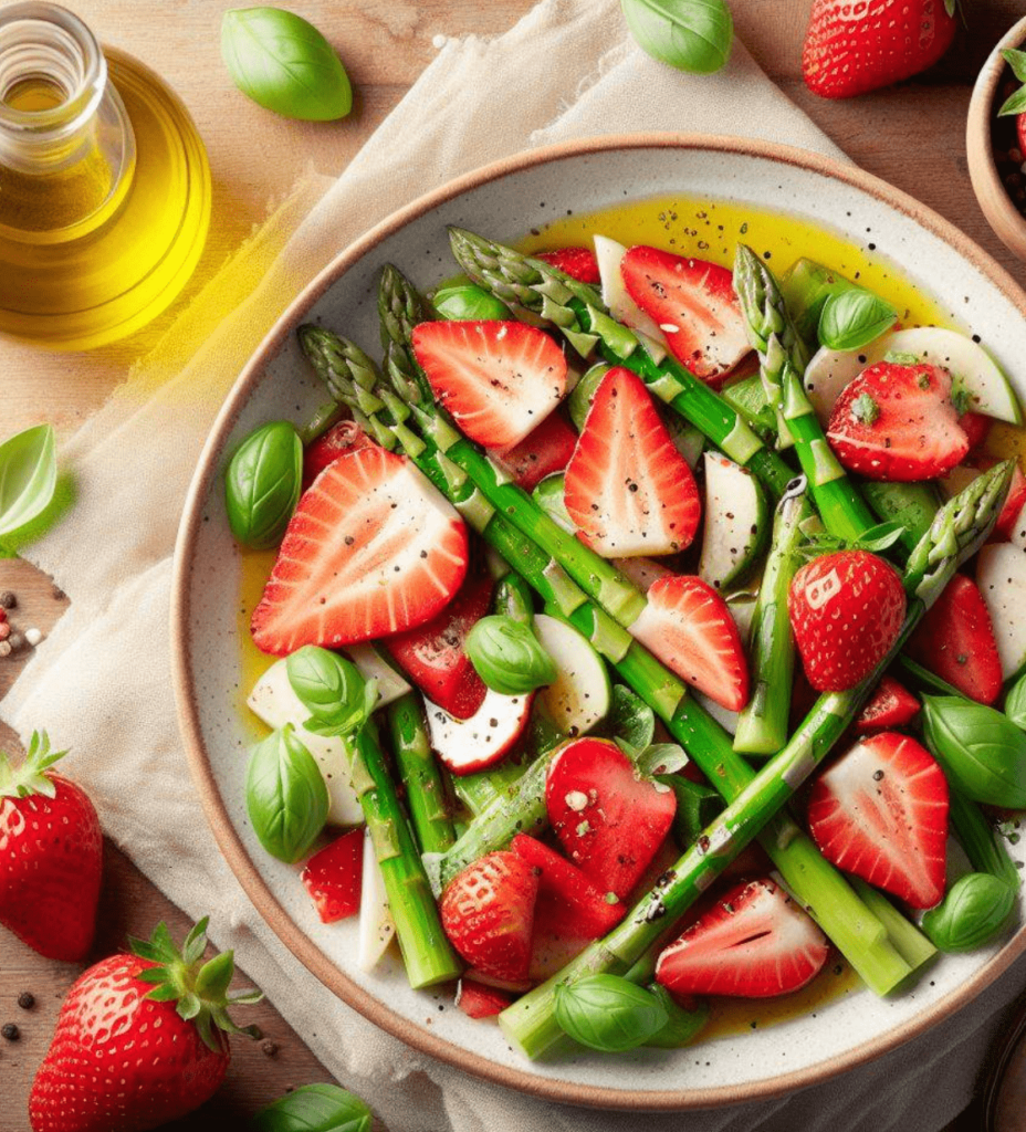 Spargel Erdbeer Salat Basilikum