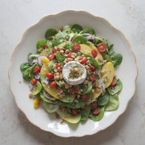 Spinat- und Avocado-Salat mit Kirschtomaten und Pinienkernen