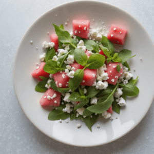 Wassermelone Feta Salat ohne Dressing