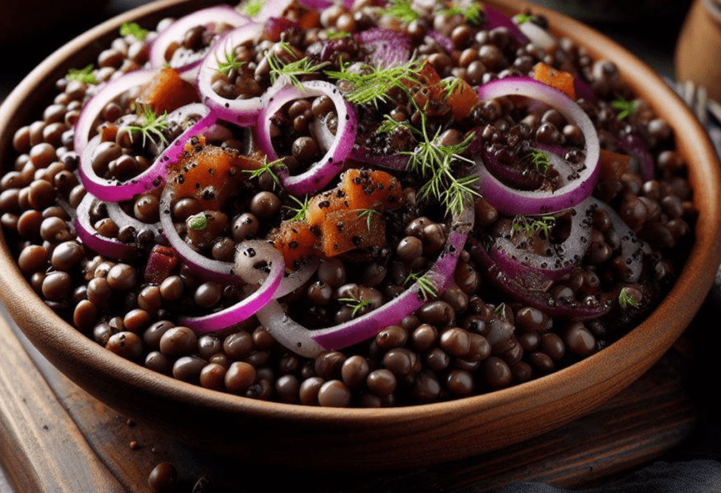 Beluga Linsen Salat mit Kürbiskernöl