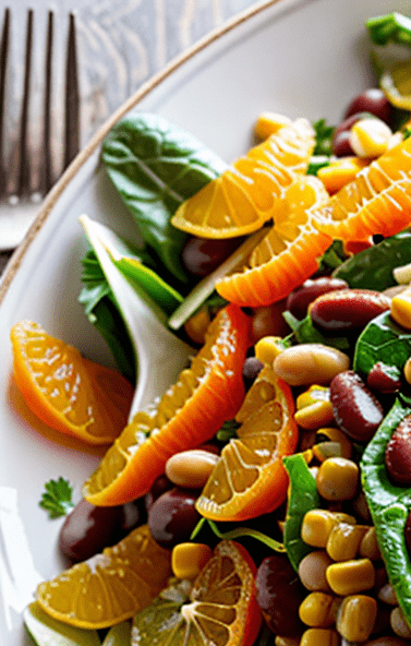 Bohnen Mais Salat mit Mandarinen