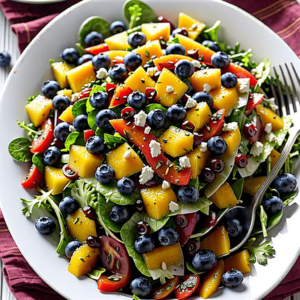 Bunter Salat mit Blaubeeren Mango Paprika