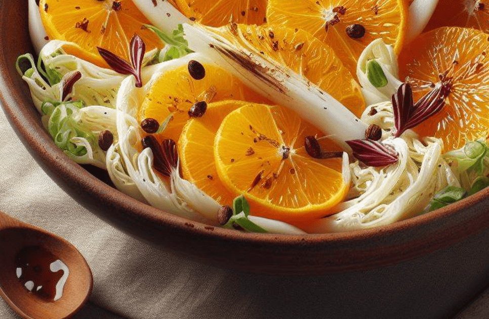 Chicoree Orangen Salat Kürbiskernöl