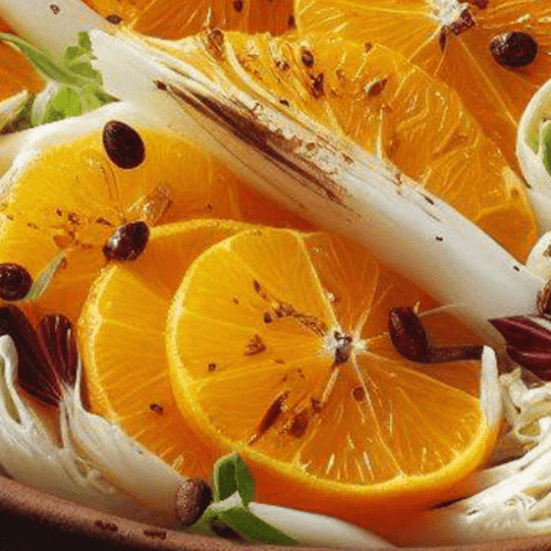 Chicorée Orangen Salat Kürbiskernöl
