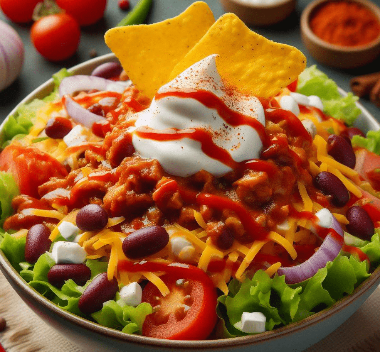 Chili Con Carne Salat mit Nachos