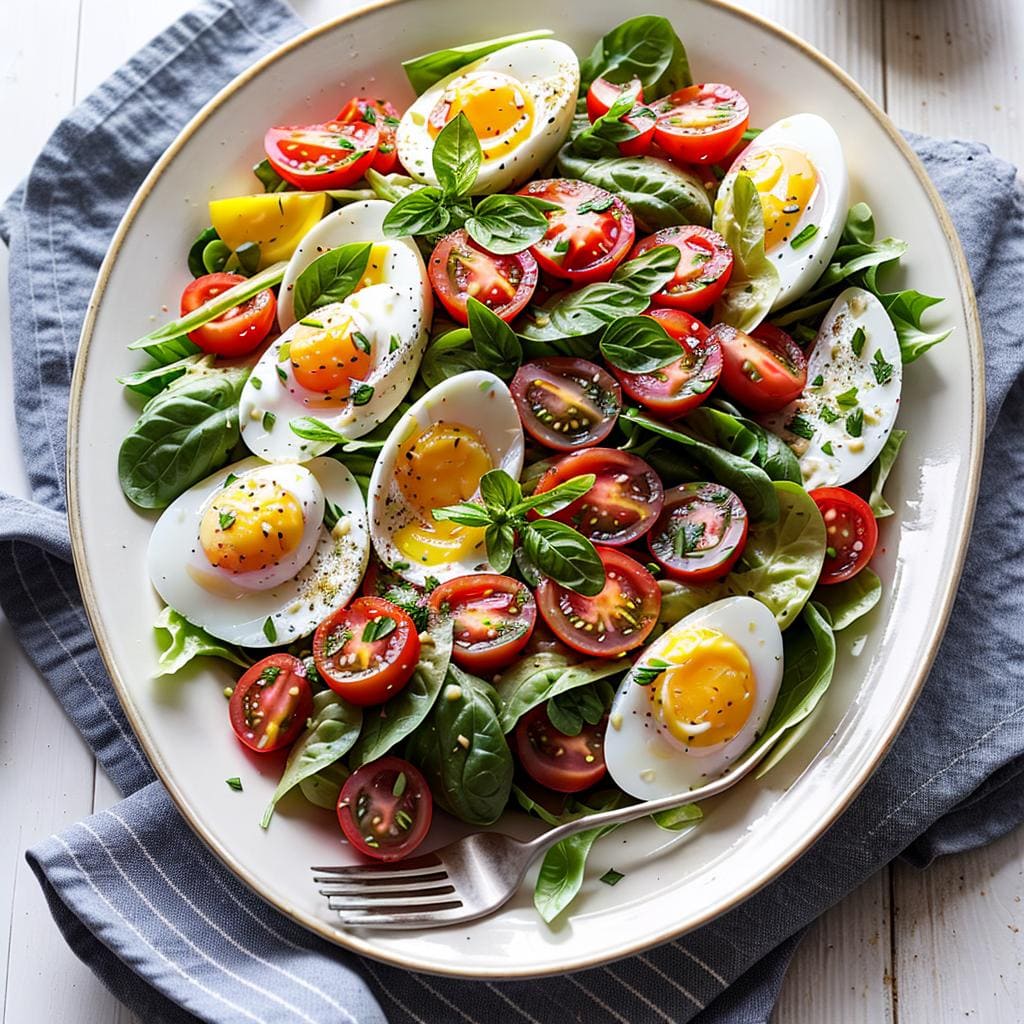 Eier Tomaten Salat mit Basilikum