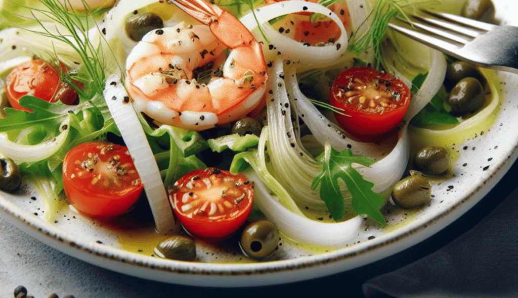 Fenchel Kapern Meeresfrüchte Salat