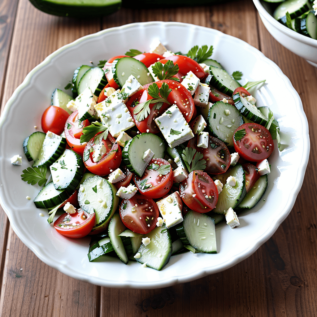 Feta Gurken Tomaten Salat mit Essig und Öl