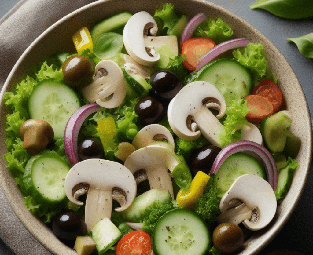 Gemischter Salat mit rohen Champignons