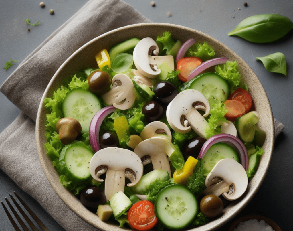 Gemischter Salat mit Rohen Champignons