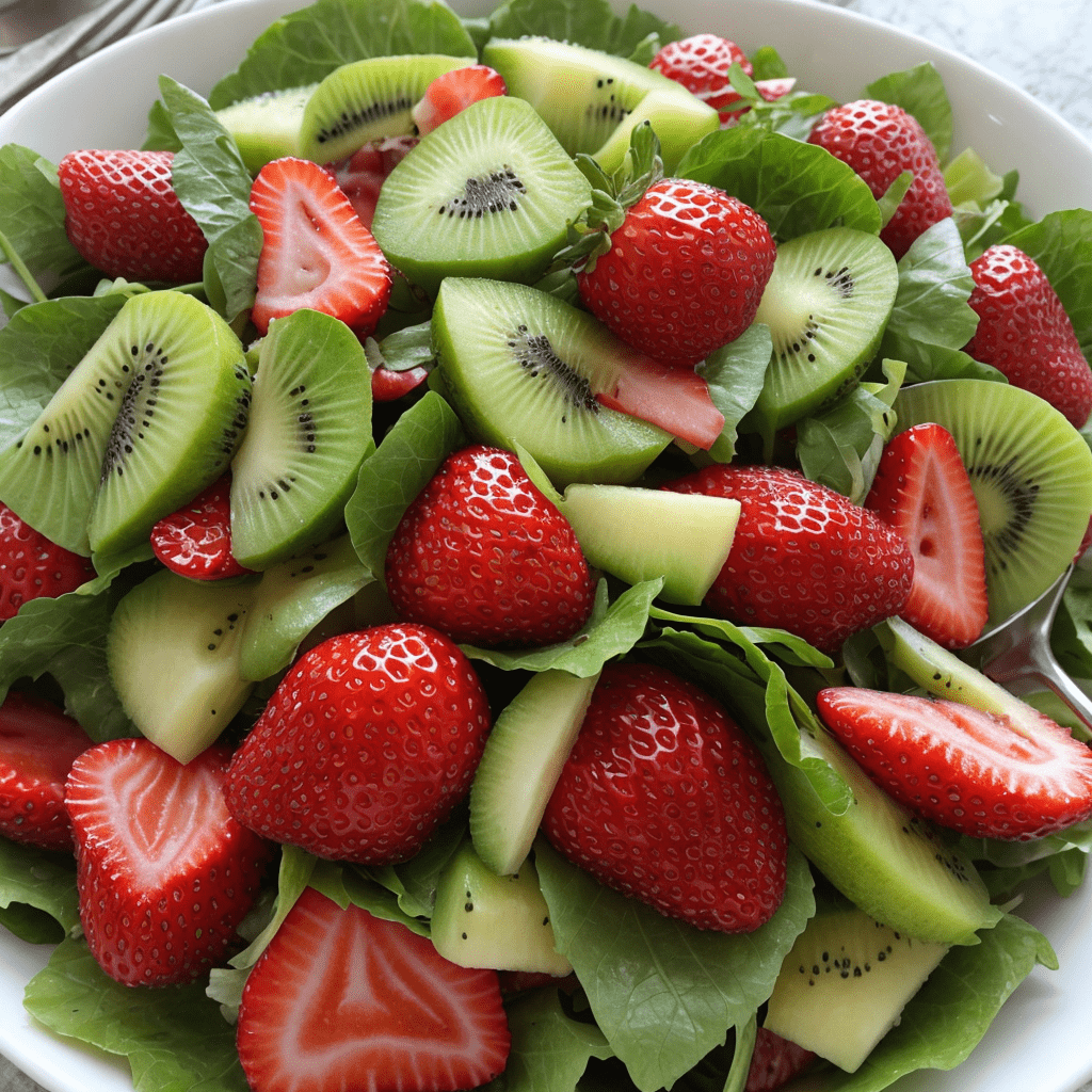 Grüner Salat mit Erdbeer Kiwi