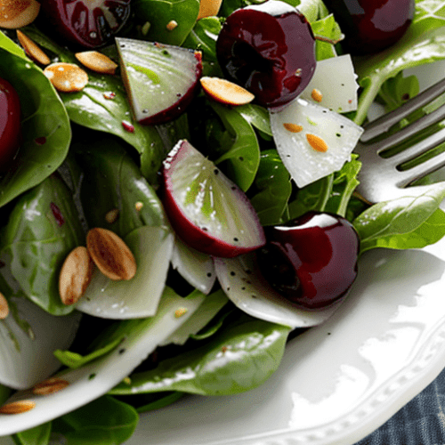 Grüner Salat mit Kirschen