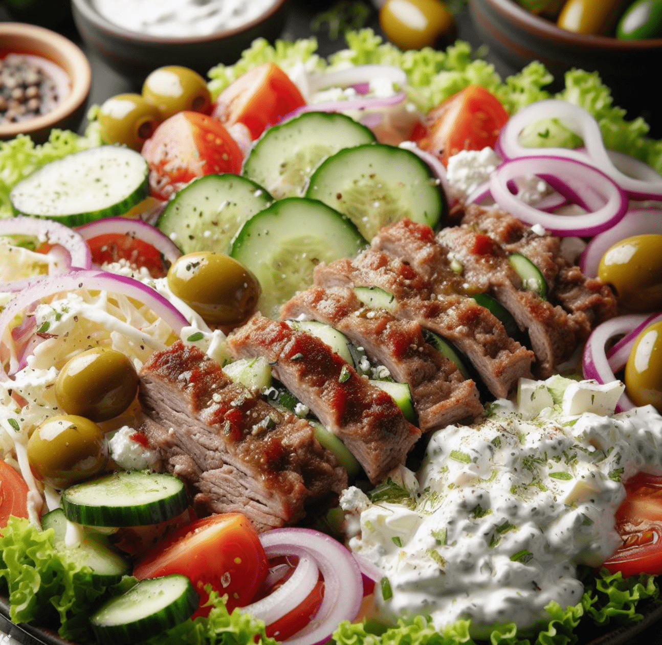 Gyros Salat mit Krautsalat