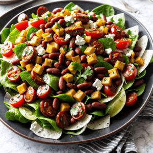 Kidneybohnen mit gebratenem Käse Salat