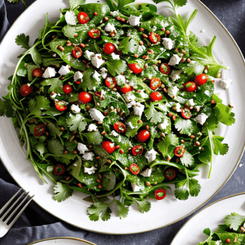 Koriander Salat mit Johannisbeeren