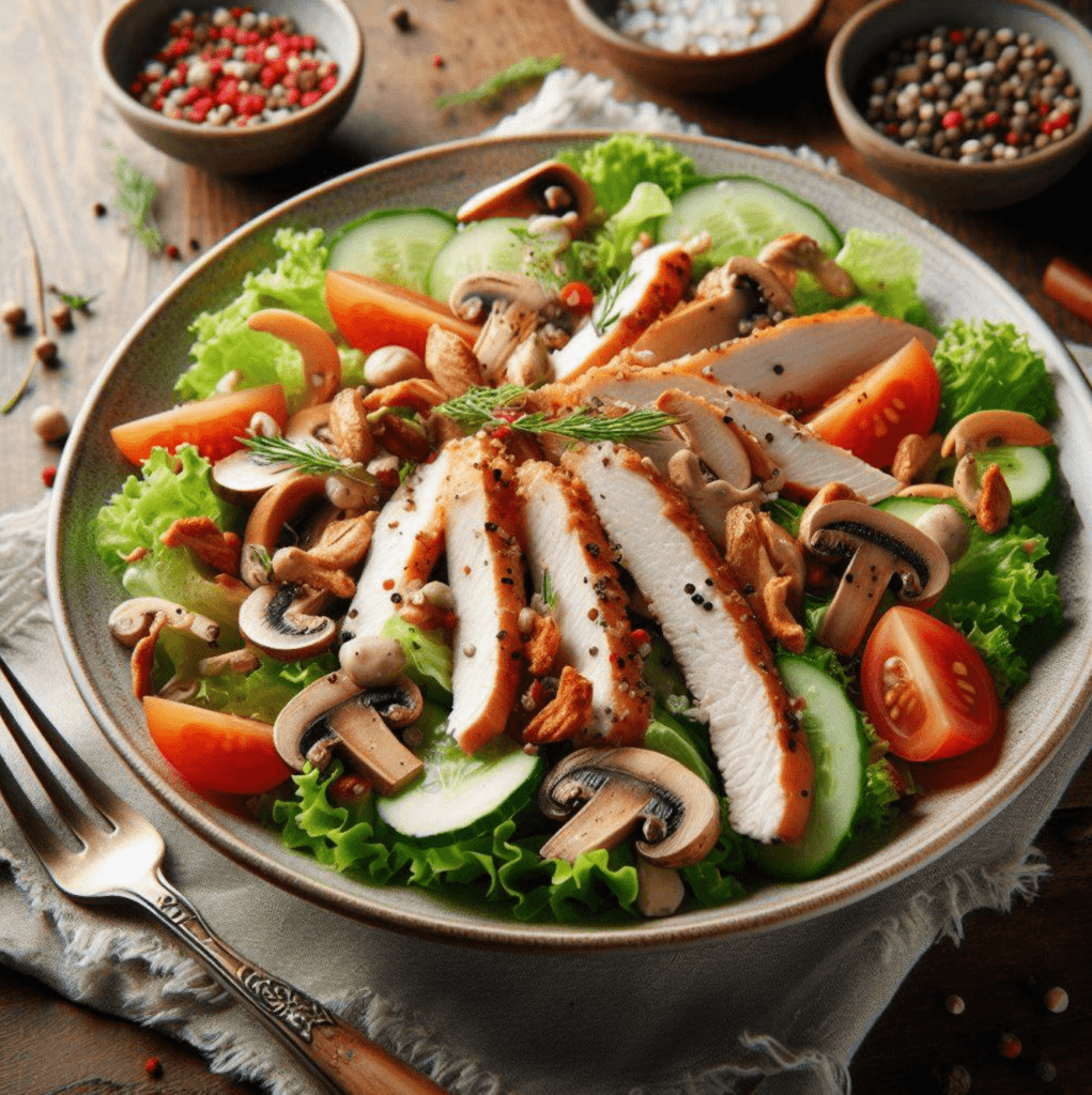 Rezept Salat mit Putenstreifen und Champignons