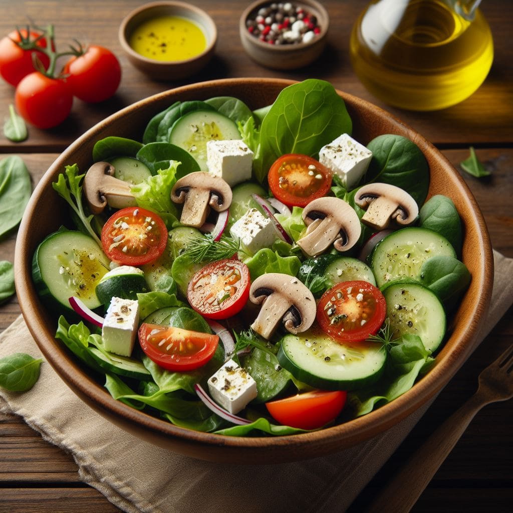 Salat mit Champignons und Feta