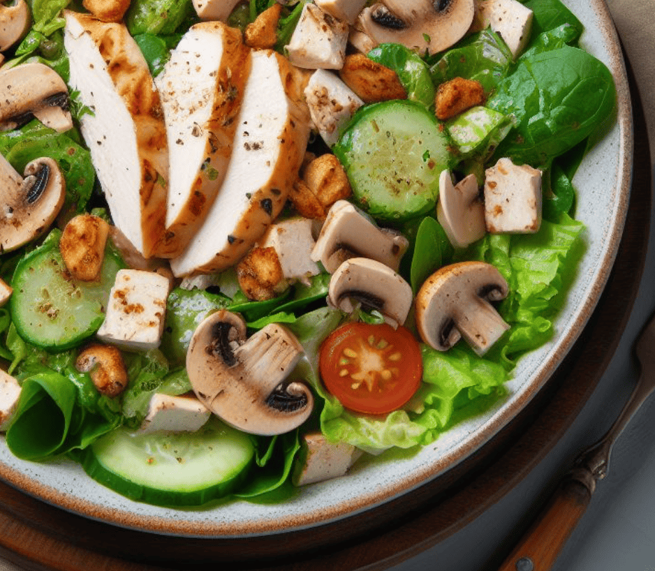 Salat mit Hähnchenbrust und Champignons