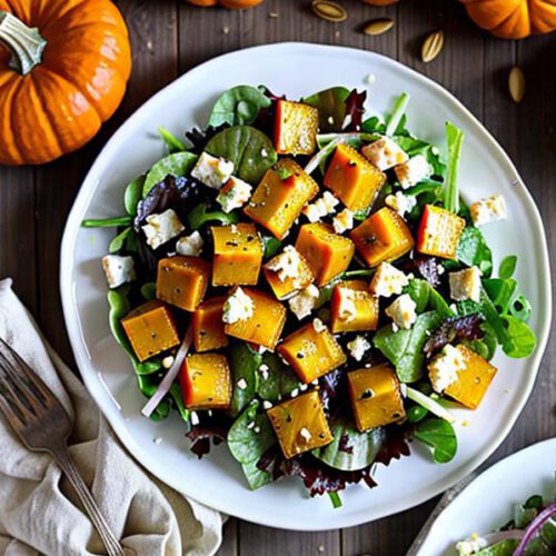 Salat mit Kürbis und Feta