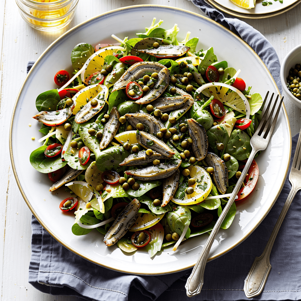 Salat mit Sardellen und Kapern und Zitrone