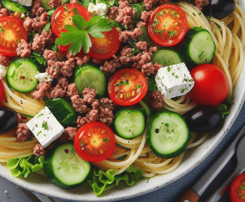 Spaghetti Salat mit Hackfleisch