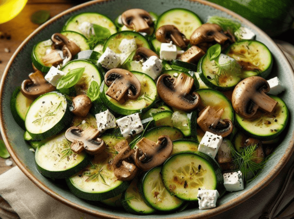 Warmer Zucchini-Champignon-Salat mit Feta