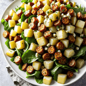 Würstchen Kartoffel Feta Salat