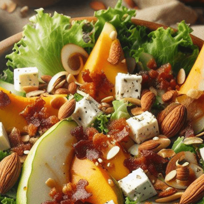 Kürbis Birnen Salat mit Speck