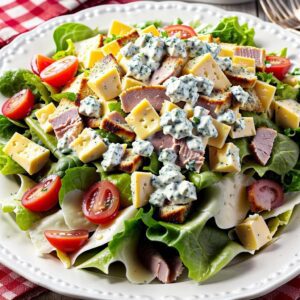 Käse Schinken Brotstücke Salat mit Mayonnaise
