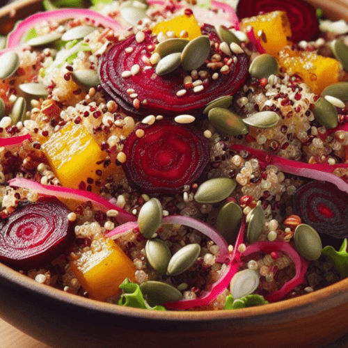 Quinoa Salat mit Rote Bete und Kürbiskerne