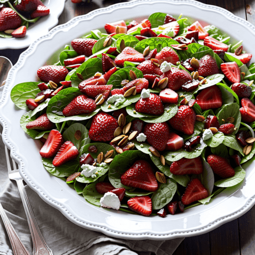 Salat mit Erdbeeren Feta und Nüssen