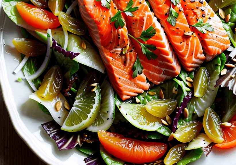 Salat mit Lachs und Mandarinen