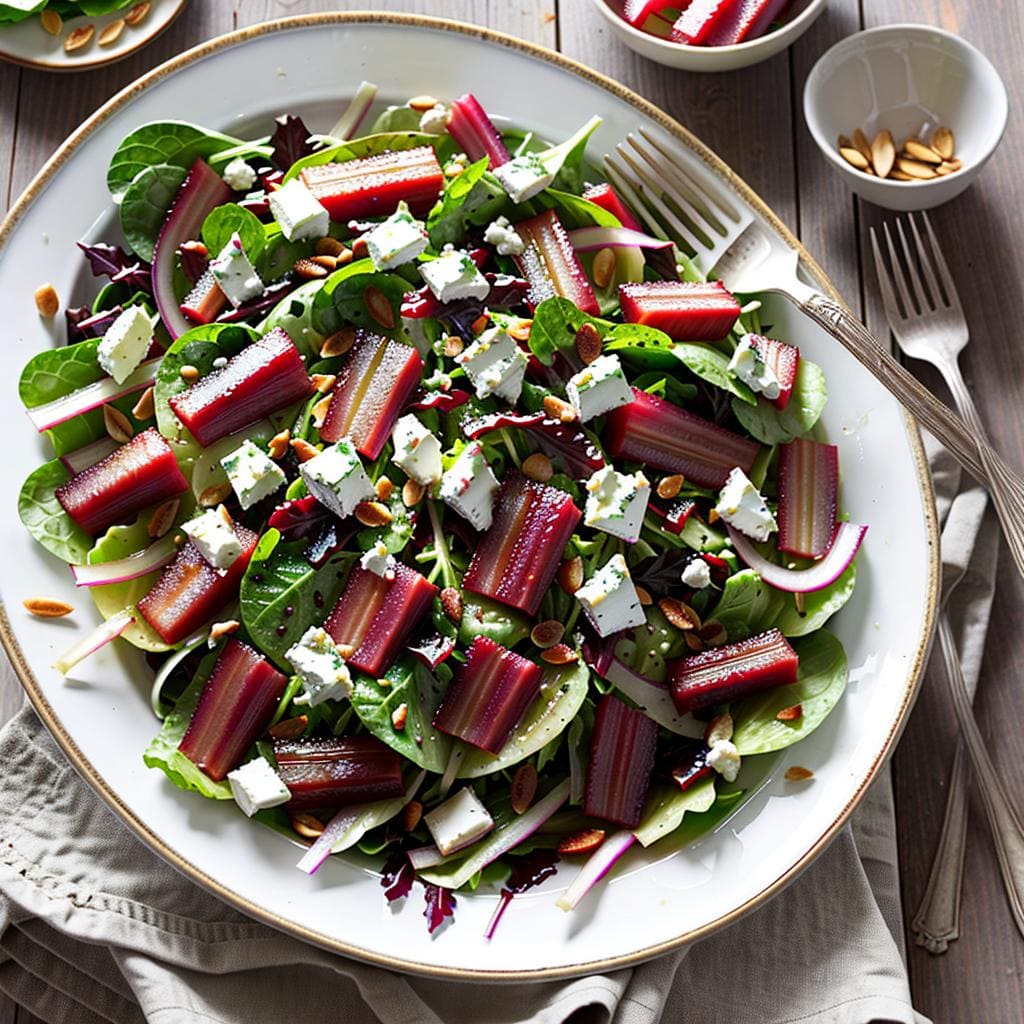 Salat mit Rhabarber und Ziegenkäse