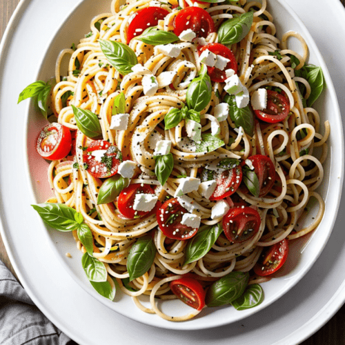 Spaghetti Salat mit Basilikum